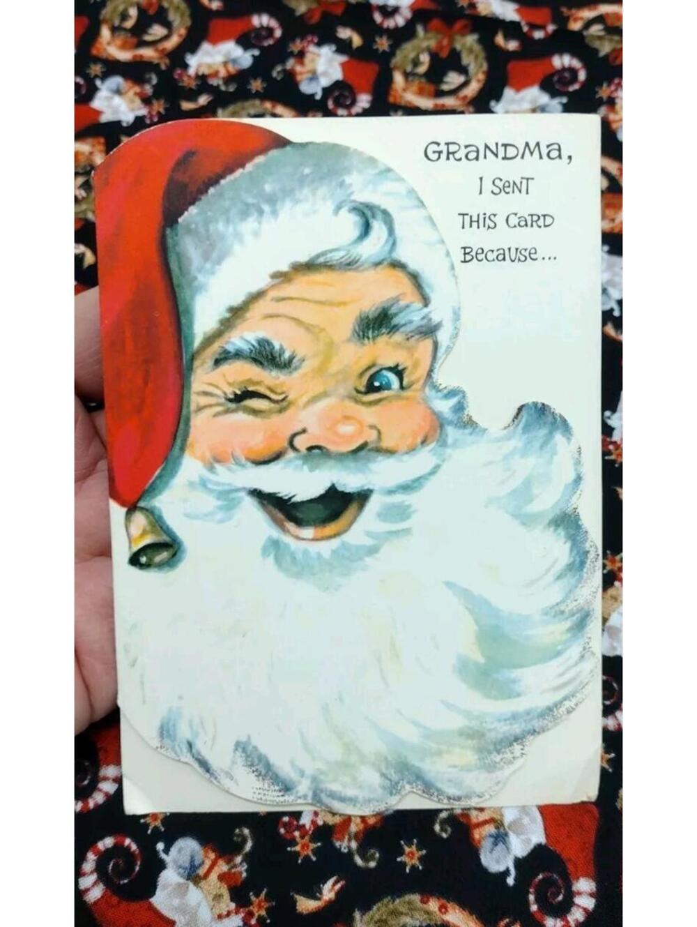 Vintage Christmas Card 1960s Santa Claus GRANDMA Grandmother RUST CRAFT Card 50